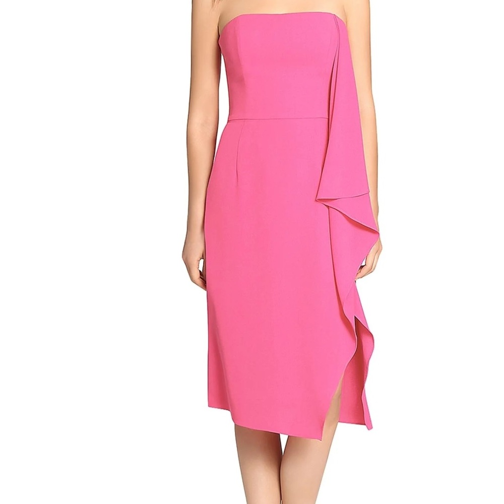 HALSTON Dress Barbie Pink Draped Crepe Ruffle Pretty & Strapless NEW Sz 2 - Picture 1 of 10